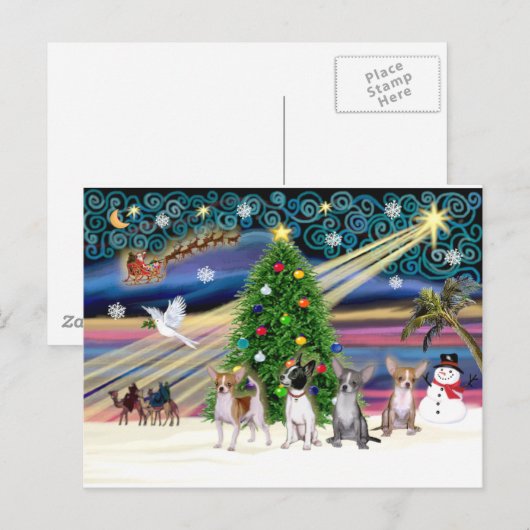 Xmas Magic-Chihuahuas (four) Feestdagenkaart (Voorkant / Achterkant)