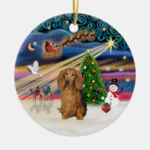 Xmas Magic - Dachshund (Lg Haire Sable) Keramisch Ornament (Voorkant)