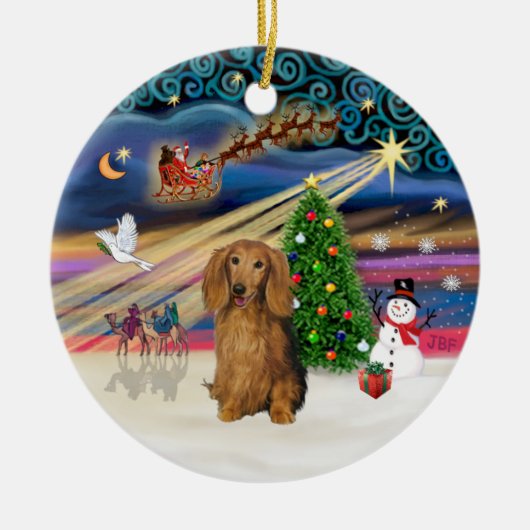 Xmas Magic - Dachshund (Lg Haire Sable) Keramisch Ornament (Voorkant)