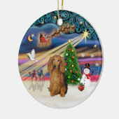 Xmas Magic - Dachshund (Lg Haire Sable) Keramisch Ornament (Links)