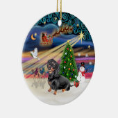 Xmas Magic - Dachshund (zwart-tan 4) Keramisch Ornament (Rechts)