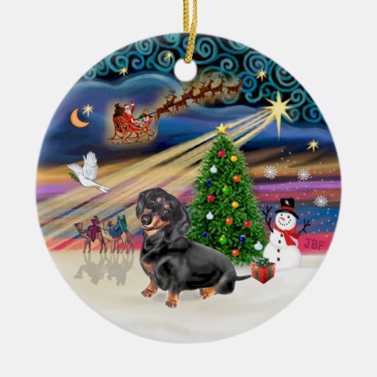 Xmas Magic - Dachshund (zwart-tan 4) Keramisch Ornament (Voorkant)
