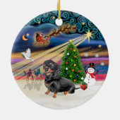 Xmas Magic - Dachshund (zwart-tan 4) Keramisch Ornament (Achterkant)