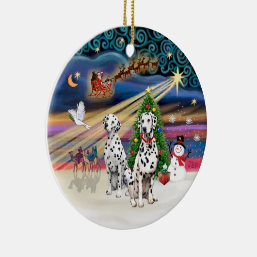 Xmas Magic - Dalmatiërs (twee) Keramisch Ornament (Rechts)