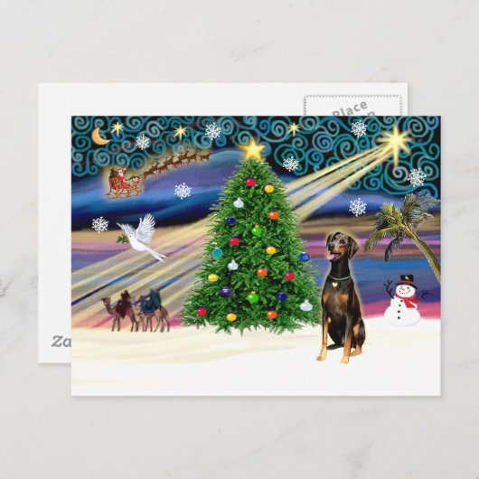 Xmas Magic-Doberman Blk-Natural Feestdagenkaart (Voorkant / Achterkant)
