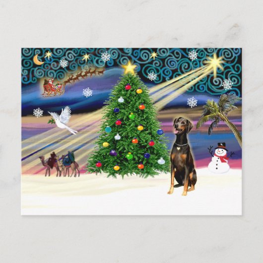 Xmas Magic-Doberman Blk-Natural Feestdagenkaart (Voorkant)