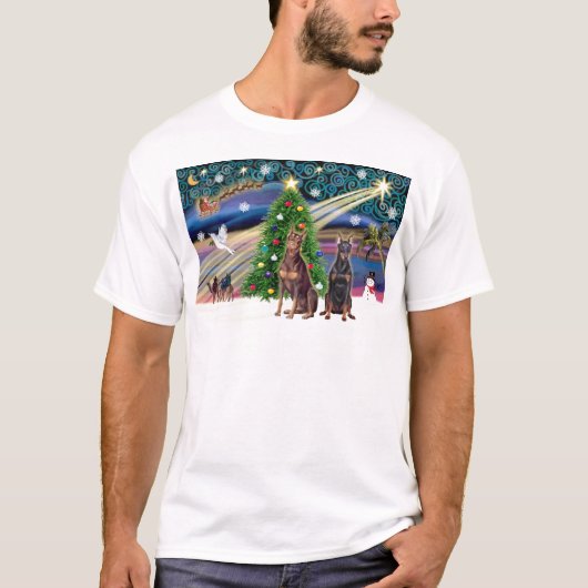 Xmas Magic-Doberman-paar T-shirt (Voorkant)