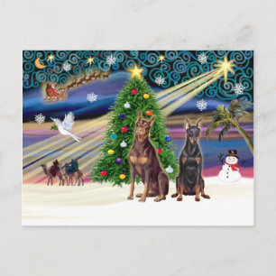 Xmas Magic-Doberman Pair Feestdagenkaart