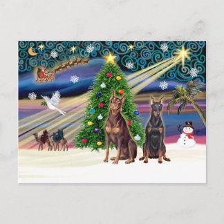 Xmas Magic-Doberman Pair Feestdagenkaart