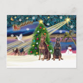 Xmas Magic-Doberman Pair Feestdagenkaart (Voorkant)