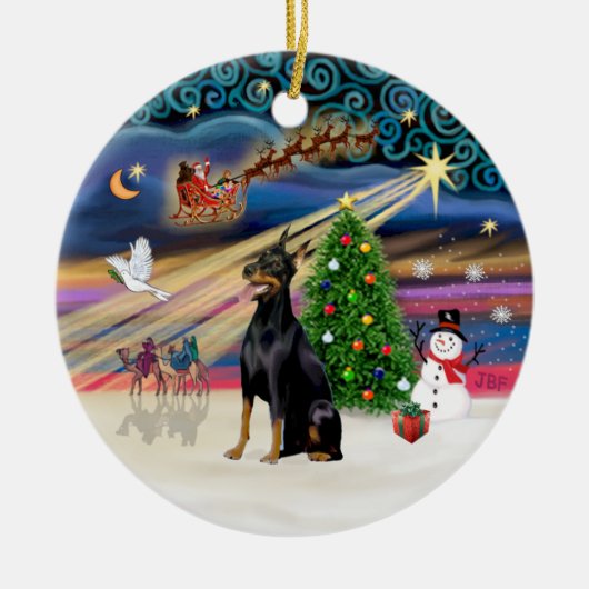 Xmas Magic - Doberman (zwart-bruin) Keramisch Ornament (Voorkant)