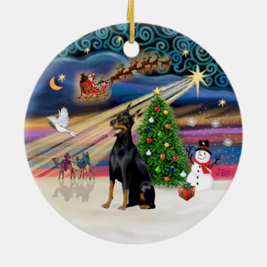 Xmas Magic - Doberman (zwart-bruin) Keramisch Ornament (Achterkant)