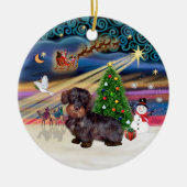 Xmas Magic - Draadhaar teckel Keramisch Ornament (Voorkant)