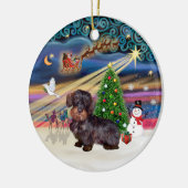 Xmas Magic - Draadhaar teckel Keramisch Ornament (Links)