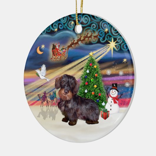 Xmas Magic - Draadhaar teckel Keramisch Ornament (Links)