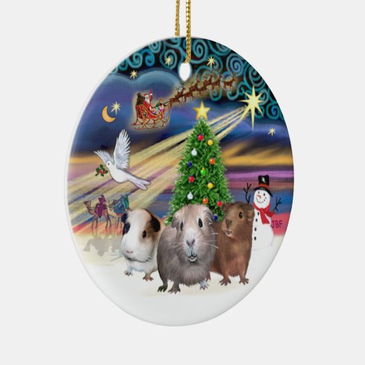 Xmas Magic - Drie cavia's Keramisch Ornament (Rechts)