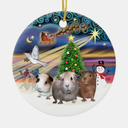 Xmas Magic - Drie cavia's Keramisch Ornament (Voorkant)