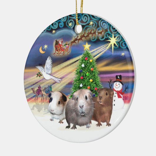 Xmas Magic - Drie cavia's Keramisch Ornament (Links)