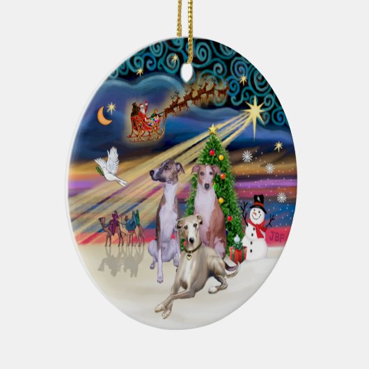 Xmas Magic - Drie Whippets Keramisch Ornament (Rechts)