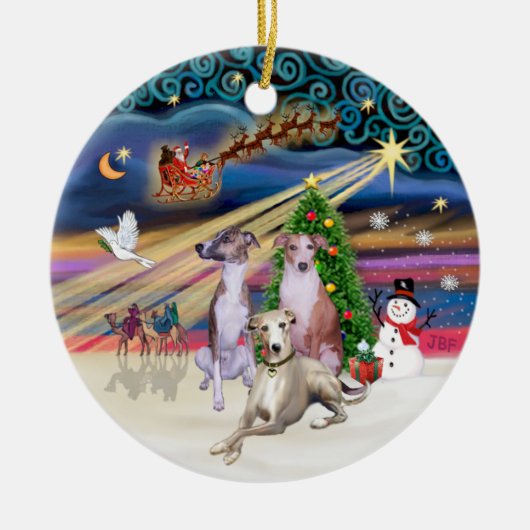 Xmas Magic - Drie Whippets Keramisch Ornament (Voorkant)