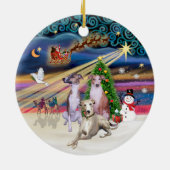 Xmas Magic - Drie Whippets Keramisch Ornament (Achterkant)
