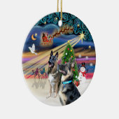 Xmas Magic - Duitse herders (twee-2) Keramisch Ornament (Rechts)