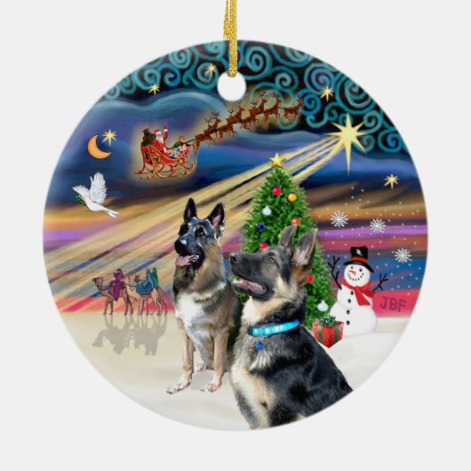 Xmas Magic - Duitse herders (twee-2) Keramisch Ornament (Achterkant)