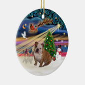 Xmas Magic - Engelse Bulldog 1 (bruin-crème) Keramisch Ornament (Rechts)