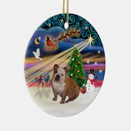 Xmas Magic - Engelse Bulldog 1 (bruin-crème) Keramisch Ornament (Rechts)