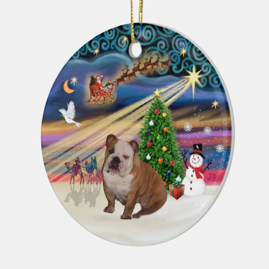 Xmas Magic - Engelse Bulldog 1 (bruin-crème) Keramisch Ornament (Links)