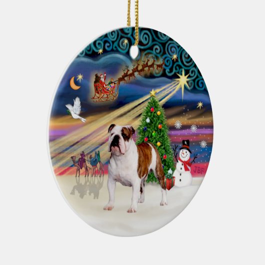 Xmas Magic - Engelse Bulldog (bruin-wit 5) Keramisch Ornament (Rechts)