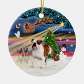 Xmas Magic - Engelse Bulldog (bruin-wit 5) Keramisch Ornament (Voorkant)