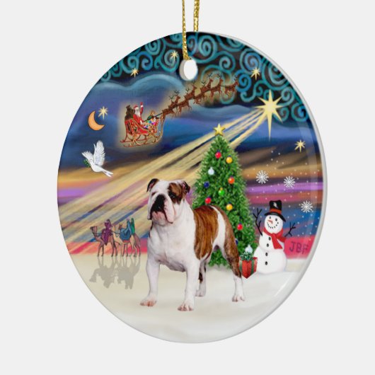 Xmas Magic - Engelse Bulldog (bruin-wit 5) Keramisch Ornament (Links)