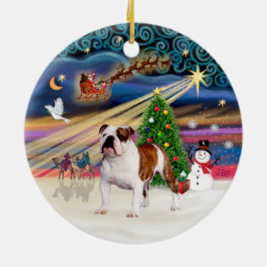 Xmas Magic - Engelse Bulldog (bruin-wit 5) Keramisch Ornament (Achterkant)