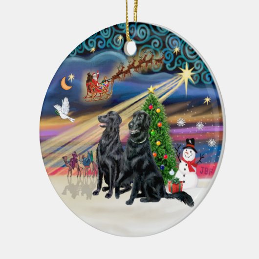 Xmas Magic - Flat Coated Retours (twee) Keramisch Ornament (Links)