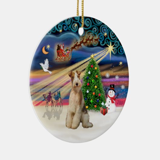 Xmas Magic - Fox Terrier (draad 3) Keramisch Ornament (Rechts)