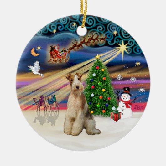 Xmas Magic - Fox Terrier (draad 3) Keramisch Ornament (Voorkant)