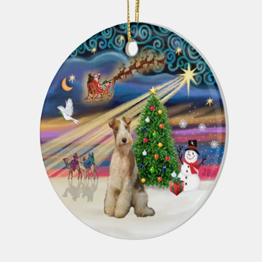 Xmas Magic - Fox Terrier (draad 3) Keramisch Ornament (Links)