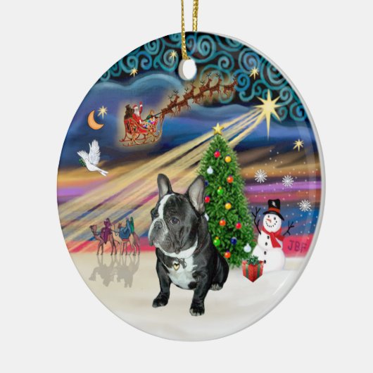 Xmas Magic - Franse Bulldog (zwart-wit) Keramisch Ornament (Links)