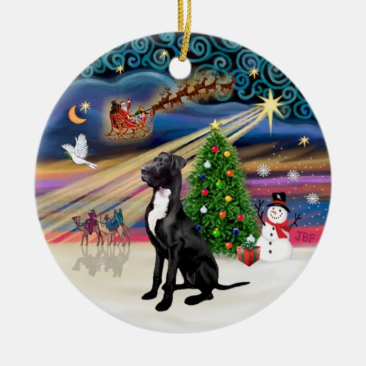 Xmas Magic - Great Dane (zwart-natuurlijk) Keramisch Ornament (Voorkant)