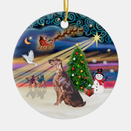 Xmas Magic - Ierse Setter Keramisch Ornament (Voorkant)