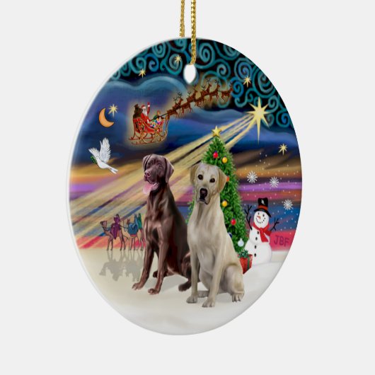 Xmas Magic - Labradors (Choc-Yellow) Keramisch Ornament (Rechts)
