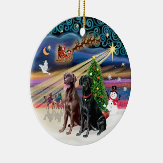 Xmas Magic - Labradors (zwart + chocolade) Keramisch Ornament (Rechts)