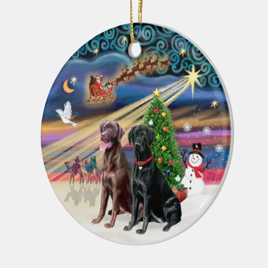 Xmas Magic - Labradors (zwart + chocolade) Keramisch Ornament (Links)