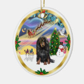 Xmas Magic - Langharige (BT) Dachshund Keramisch Ornament (Links)