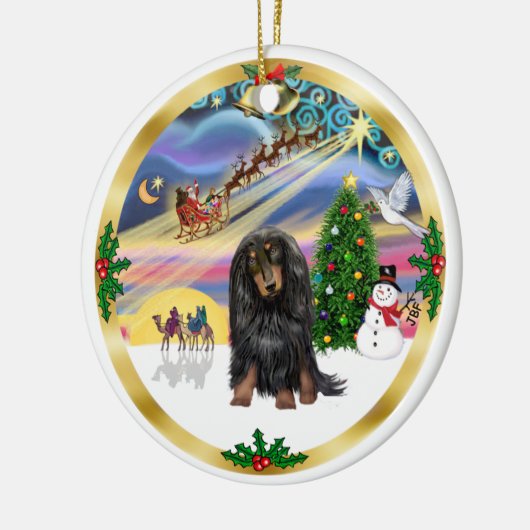 Xmas Magic - langharige (BT) Teckel Keramisch Ornament (Links)