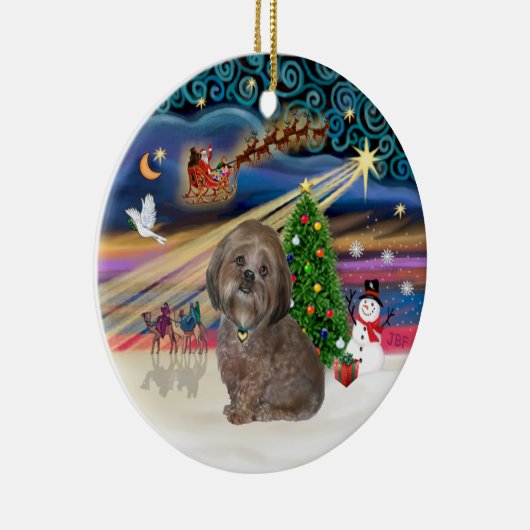 Xmas Magic - Lhasa Apso (bruin) Keramisch Ornament (Rechts)