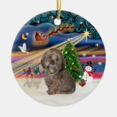 Xmas Magic - Lhasa Apso (bruin) Keramisch Ornament (Voorkant)