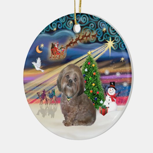 Xmas Magic - Lhasa Apso (bruin) Keramisch Ornament (Links)