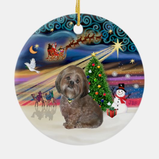 Xmas Magic - Lhasa Apso (bruin) Keramisch Ornament (Achterkant)